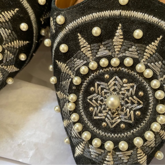 Aquazzura Stellar Embellished Black Suede Flats - Picture 7 of 10